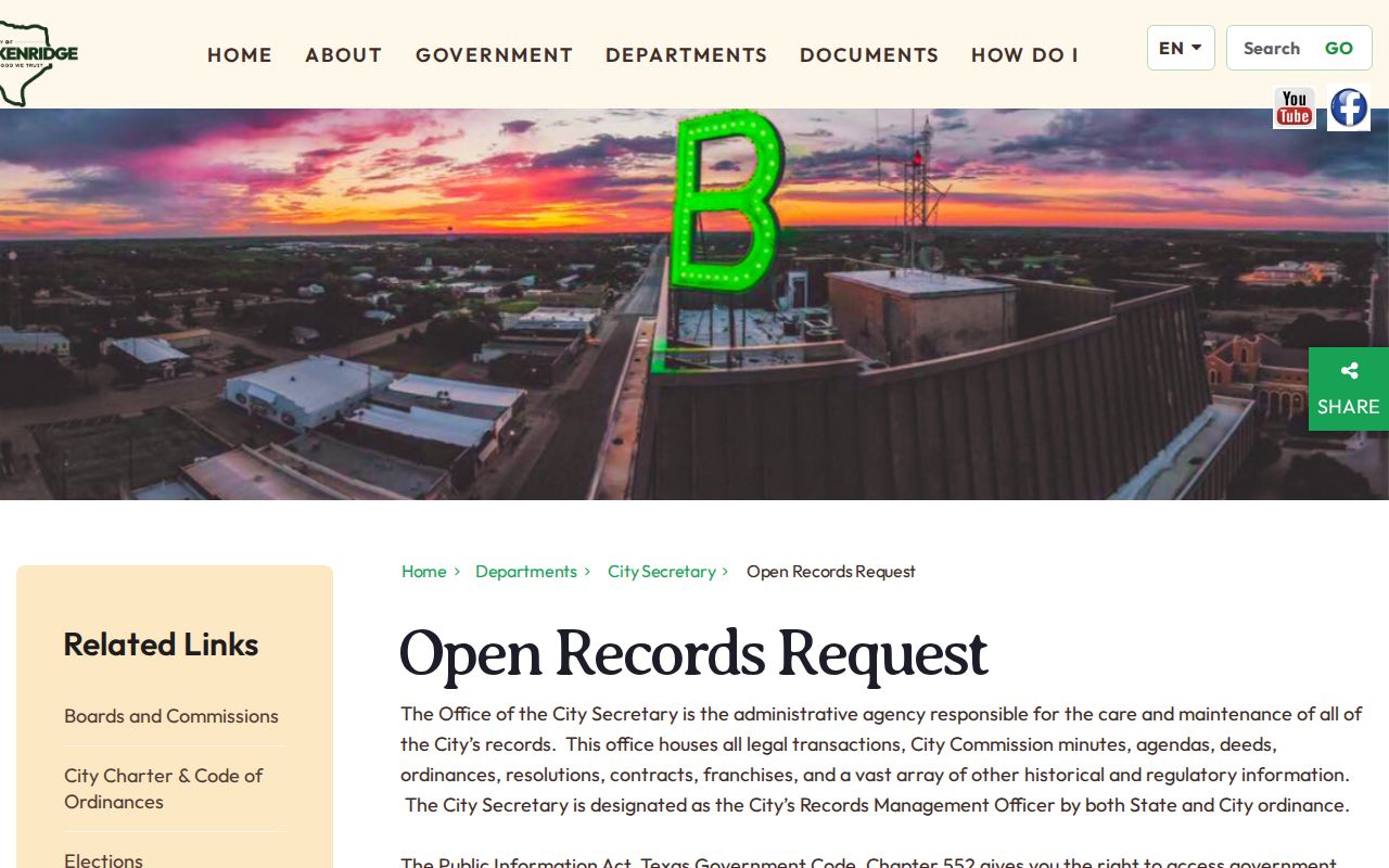 Stephens County Breckenridge city arrest-report records-request page