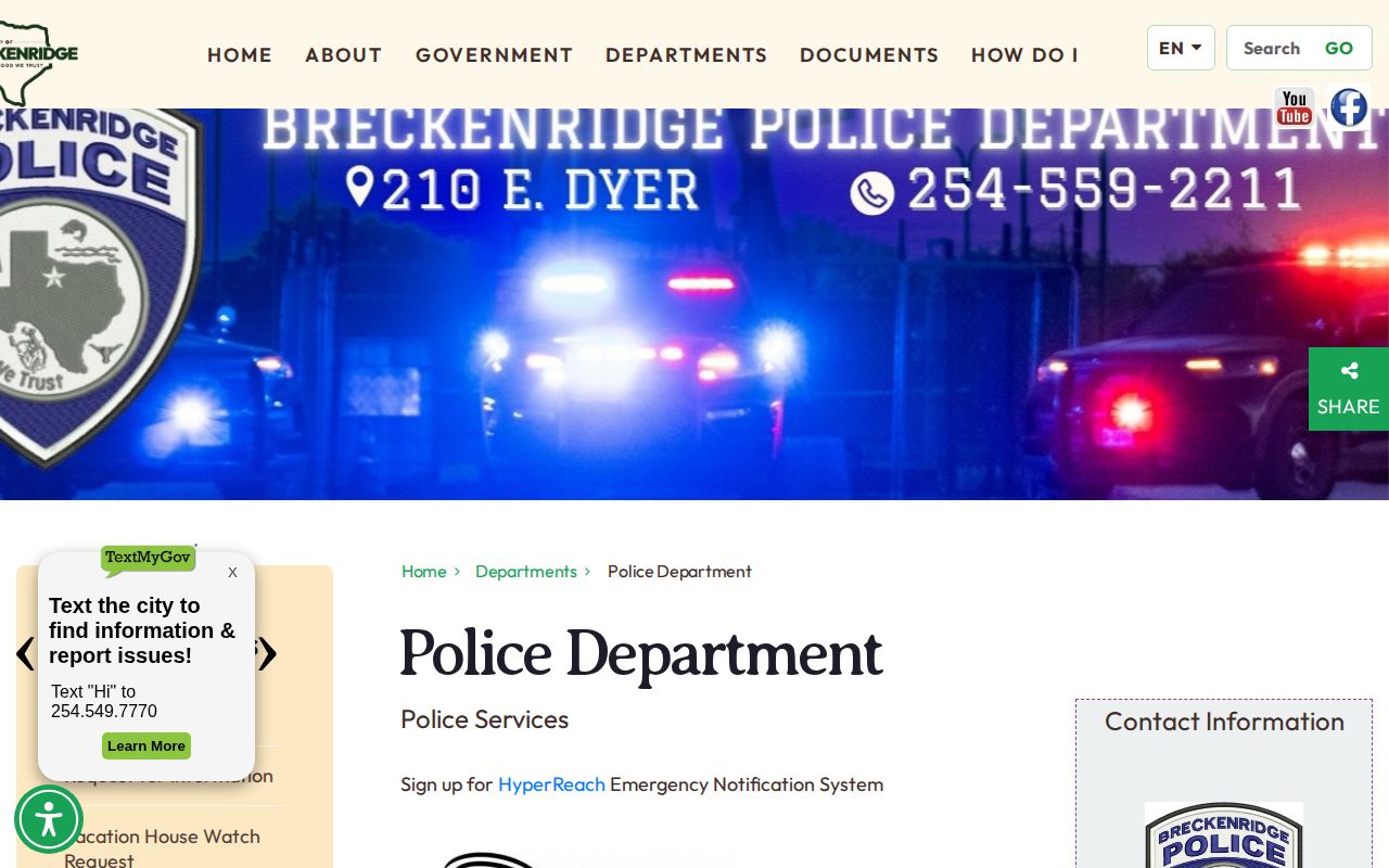 Stephens County Breckenridge Police Department arrest-record source page