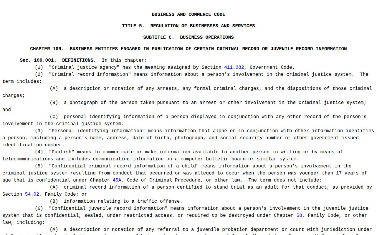 Texas criminal-record publication law resource for Stephens County booking records