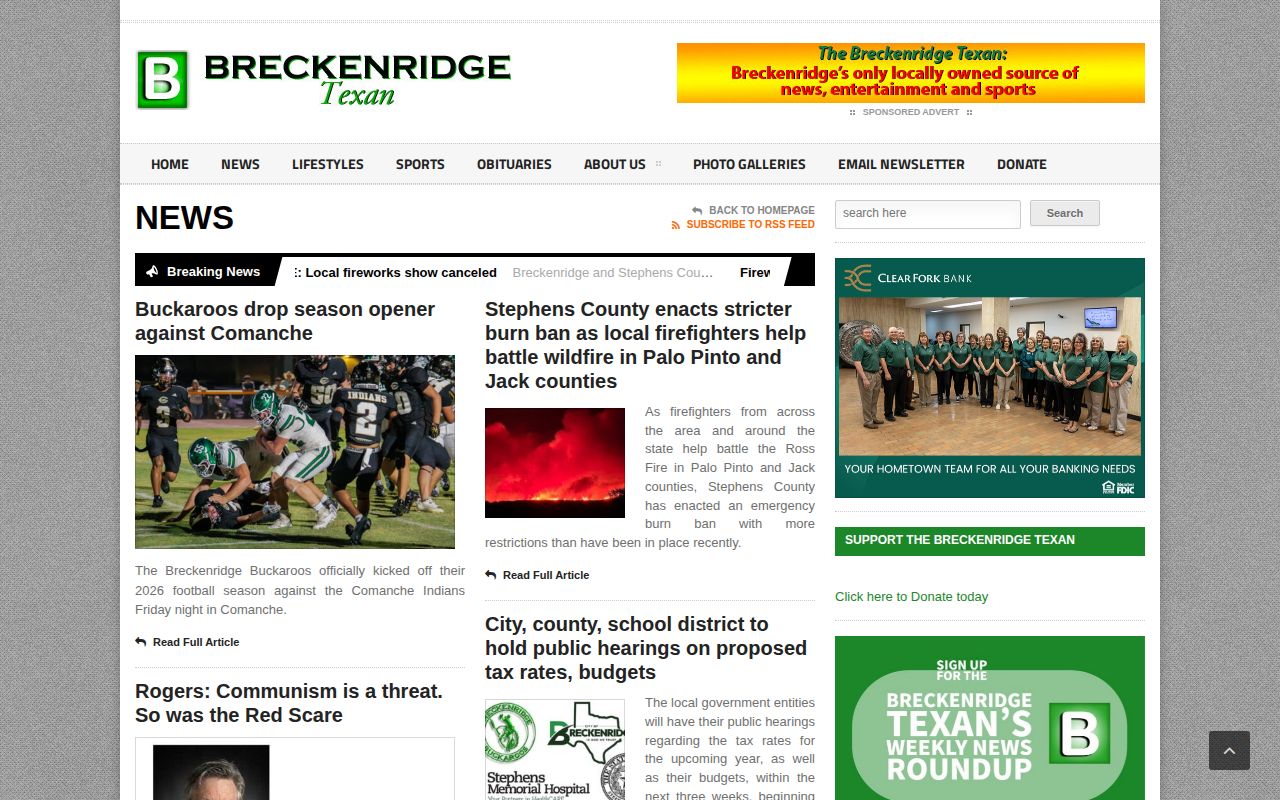 Stephens County arrest news and booking record source from the Breckenridge Texan