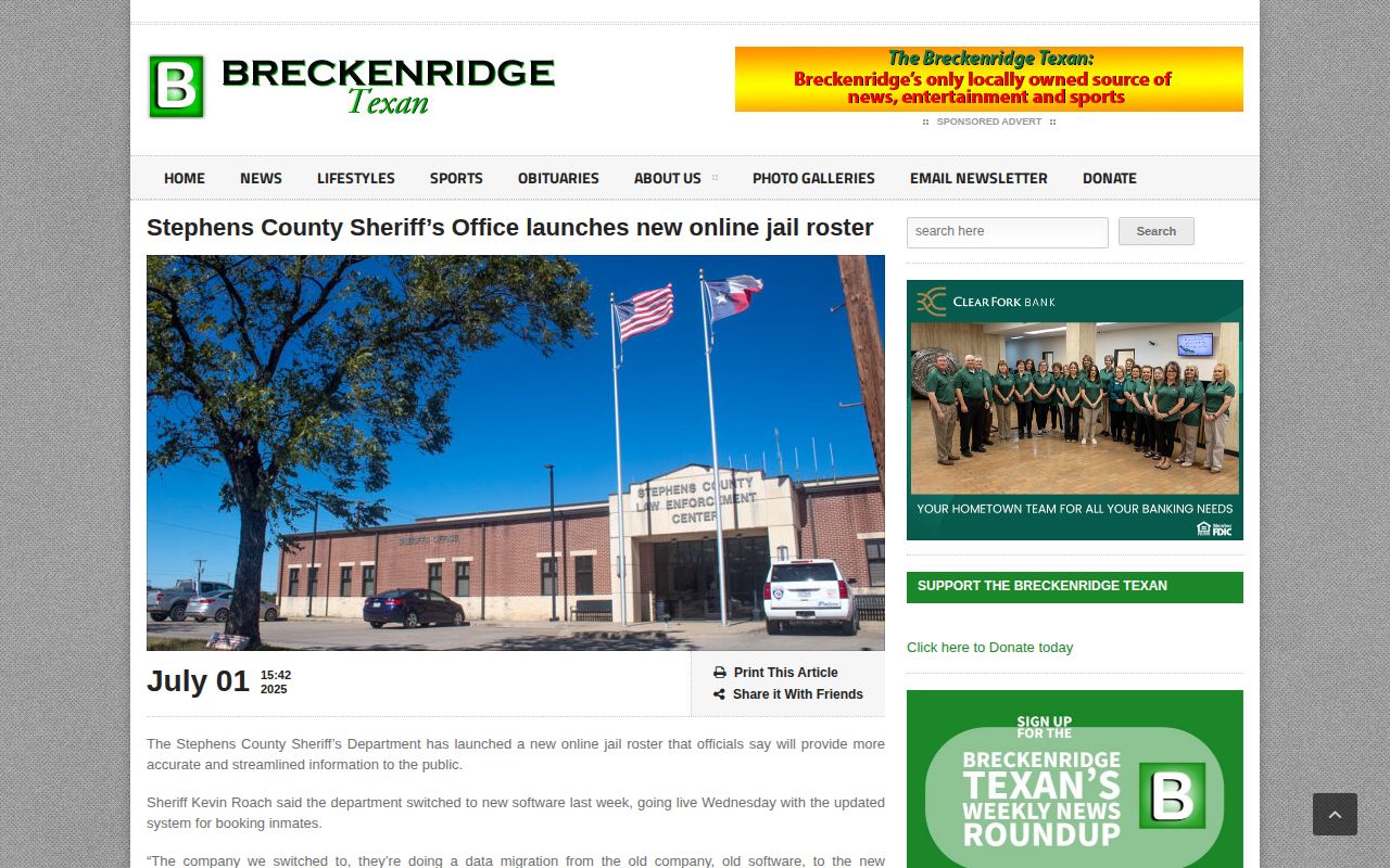 Stephens County booking roster migration report and publication timing